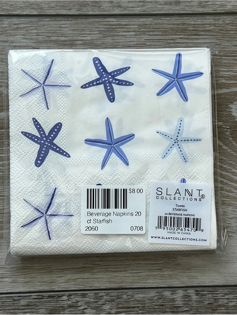 NWT Blue Starfish Beverage Cocktail Napkins Package of 20 Pool Beach Party etc